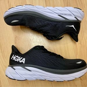 NEW HOKA ONE ONE WOMEN'S CLIFTON 8, BLACK/WHITE, SIZE 8.5B